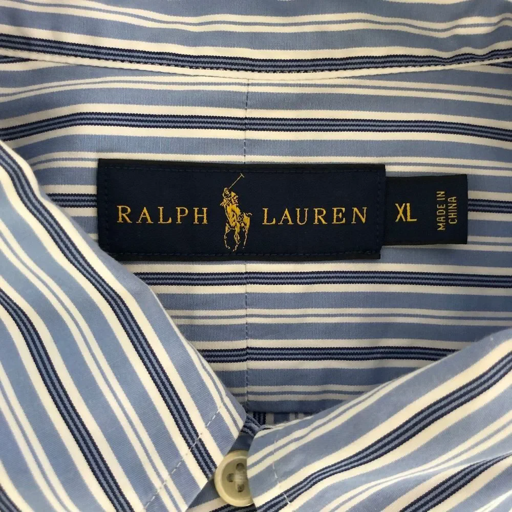 Ralph‎ Lauren Men's XL Blue White Striped Button Down Long Sleeve Dress Shirt